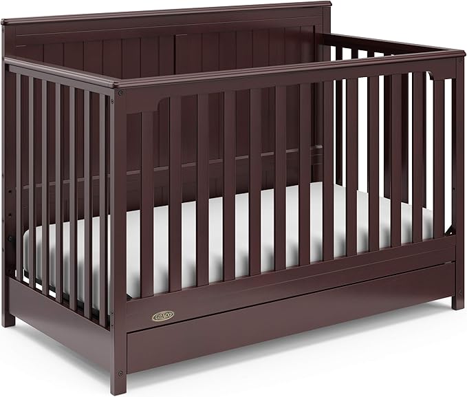 Graco Hadley 5-in-1 Convertible Crib with Drawer (Espresso) – Crib with Drawer Combo, Includes Full-Size Nursery Storage Drawer, Converts from Baby Crib to Toddler Bed, Daybed and Full-Size Bed