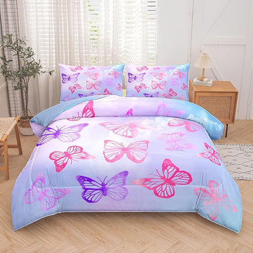 Tailor Shop Butterfly Comforter Sets Queen Size,Purple Butterfly Bedding Sets for Girls Kids Teens with 2 Pillowcase…