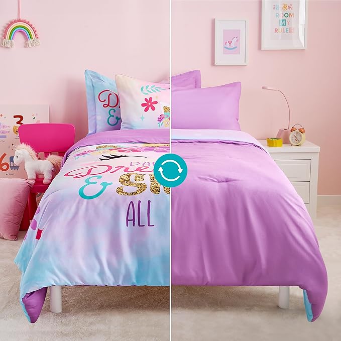 Joiedomi Kid Twin Comforter Set - 5 Piece Unicorn Bedding Set for Boys/Girls - Super Soft Microfiber Bed in a Bag with Comforter, Sheets, Pillowcase & Sham