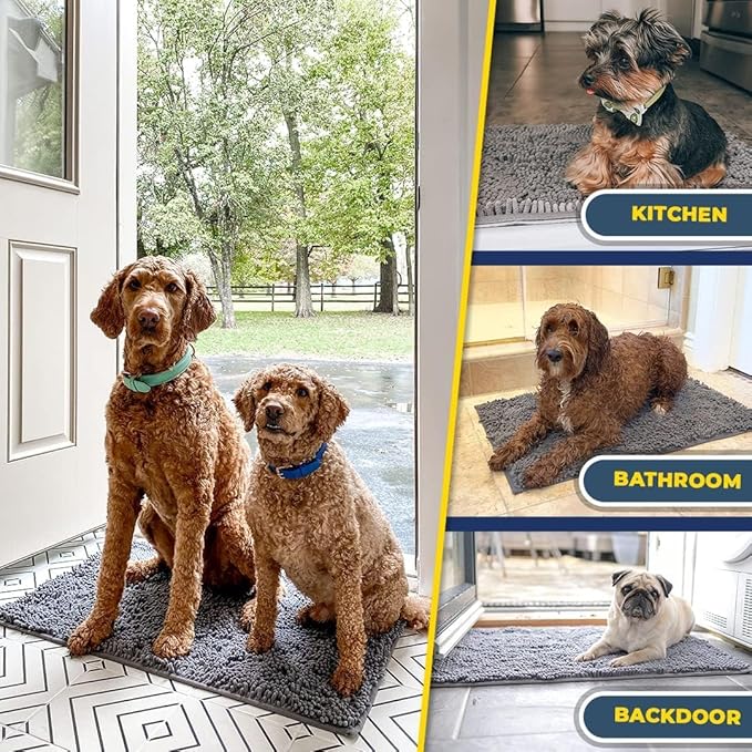 Muddy Mat® Shown on TV – Super Absorbent Microfiber Dog Door Mat for Muddy Paws, Non-Slip Washable Pet Rug, Quick Dry Chenille Entryway Carpet, Machine Washable Indoor Outdoor mat, Grey 60"x48"
