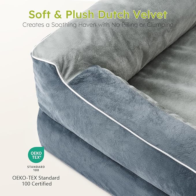 Jumbo Orthopedic Dog Bed for Extra Large Dogs With Cooling Gel Memory Foam, Waterproof Removable Washable Cover, 45" Sofa Couch Dutch Velvet With Bone Toy, Dark Gray