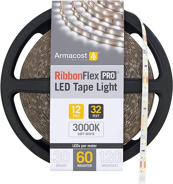 Armacost Lighting 142250 Ribbon Flex Pro Tape Light 60 LEDs/m, Soft Bright White 3000K 32.8 ft. Professional Grade LED Strip Lights