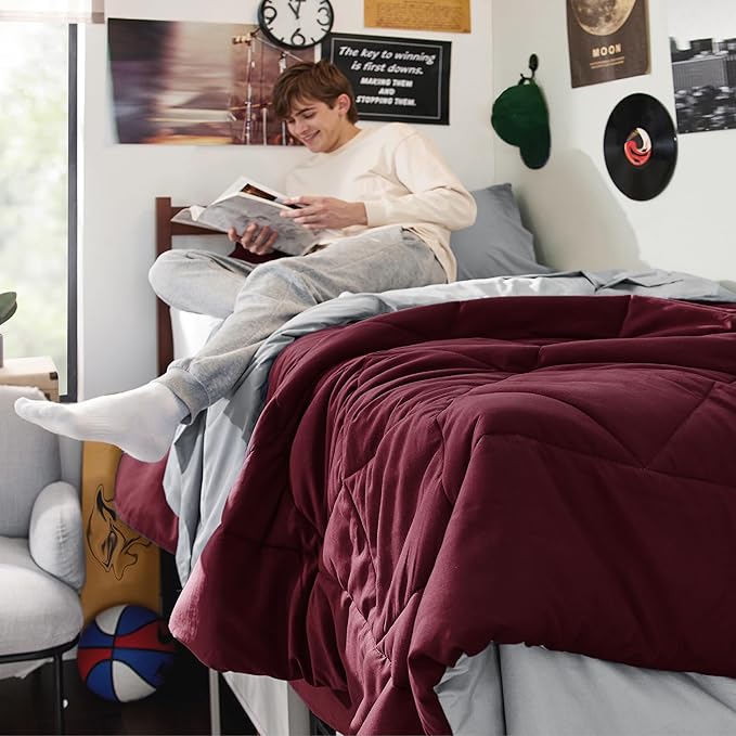 Bedsure Burgundy Twin XL Comforter Set - 5 Pieces Reversible Twin XL Bed in a Bag Twin XL Bed Set with Comforters, Sheets, Pillowcase & Sham, Twin XL Bedding Sets