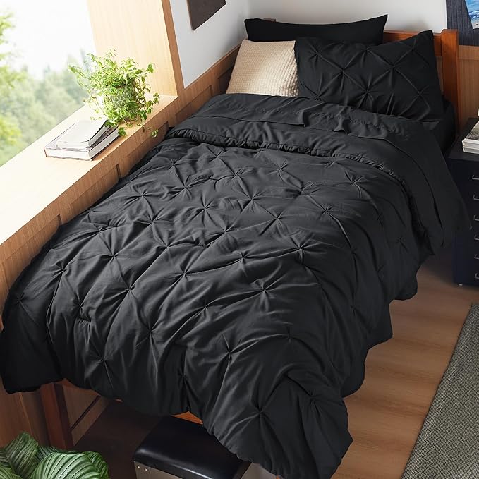 Bedsure Twin XL Comforter Set - Extra Long 5 Pieces Dorm Bedding Sets, Black Bed in a Bag with Comforters, Sheets & Skirt, Pillowcase & Sham