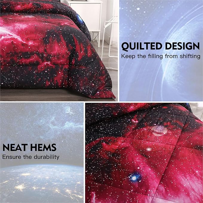 Litanika 3D Galaxy Comforter Full(79x90lnch), 3 Pieces(1 Galaxy Comforter, 2 Pillowcases), Universe Outer Space Bedding Set, Microfiber Comforter Set for Kid Boy Girl Teen