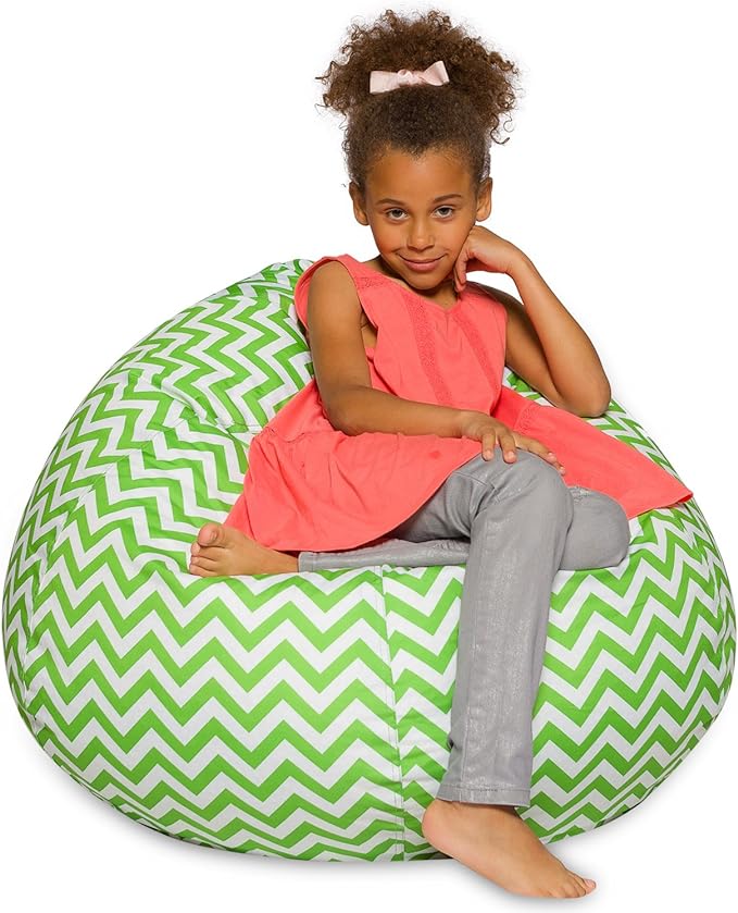 Posh Beanbags Bean Bag Chair, Large-38in, Pattern Chevron Green and White