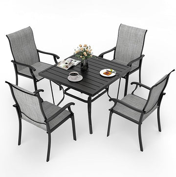 Pamapic 5 Pieces Patio Dining Set, Outdoor Dining Set for Garden Backyard Poolside Deck,Outdoor Table and Chairs Set with 4 Textilene Chairs,Gray