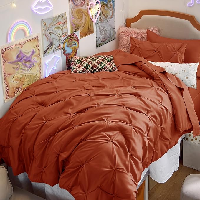Bedsure Twin XL Comforter Set with Sheets - Extra Long 5 Pieces Dorm Bedding Sets, Pinch Pleat Bed in a Bag with Comforter, Sheets, Pillowcase & Sham