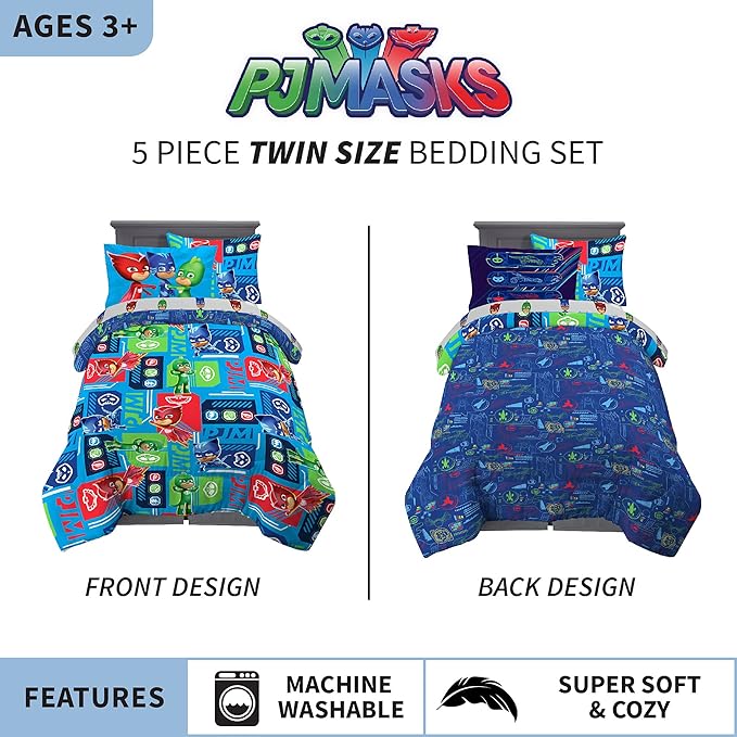 Franco Kids Bedding Super Soft Comforter and Sheet Set with Sham, 5 Piece Twin Size, PJ Masks