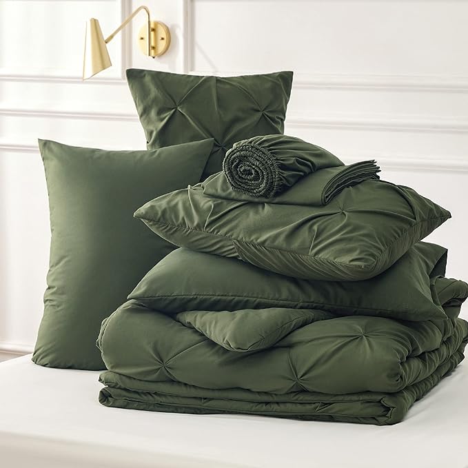 Bedsure Full Size Comforter Sets - Bedding Sets Full 7 Pieces, Bed in a Bag Olive Green Bed Sets with Comforter, Sheets, Pillowcases & Shams