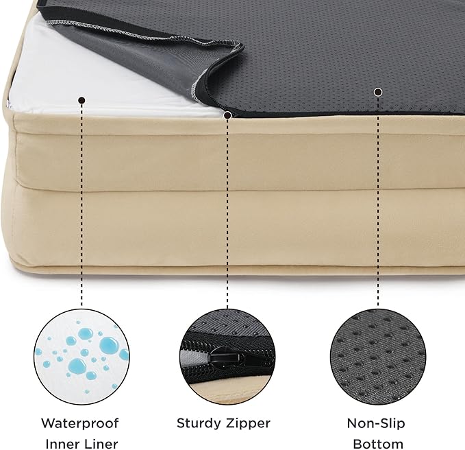 Bedsure Small Orthopedic Dog Bed - Washable Bolster Dog Sofa Beds for Small Dogs, Supportive Foam Pet Couch Bed with Removable Washable Cover, Waterproof Lining and Nonskid Bottom Couch, Light Khaki