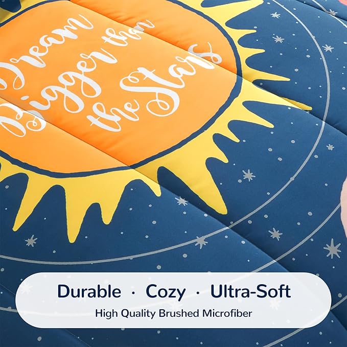 SLEEP ZONE 5 Pieces Bedding Super Soft Comforther Set, Soft Lightweight Bed in a Bag, Durable Children Bed Set, Easy Care, All Season (Solar System, Twin)