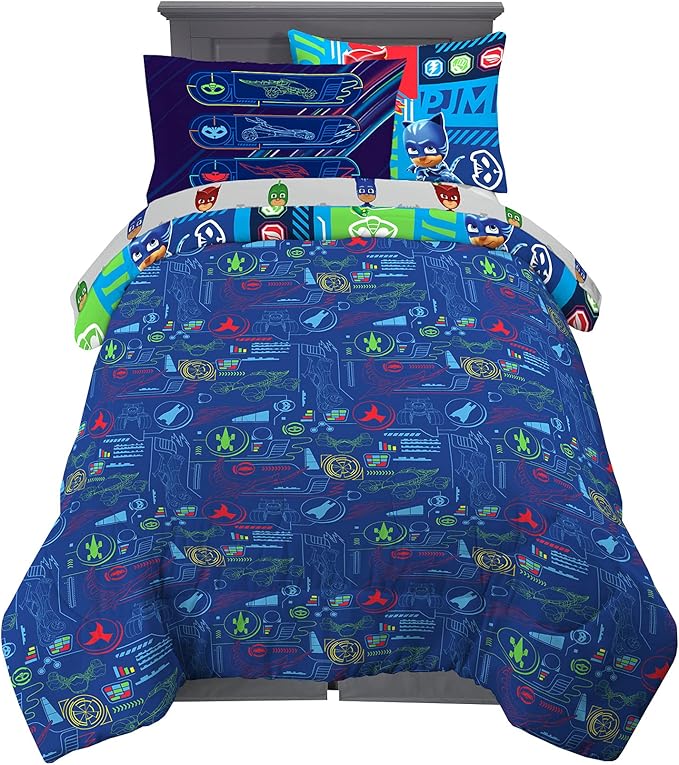Franco Kids Bedding Super Soft Comforter and Sheet Set with Sham, 5 Piece Twin Size, PJ Masks