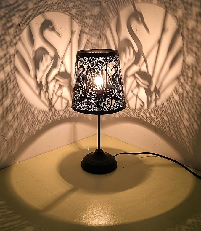 Flamingo Touch Lamp with Dimmable Touch Switch,Black Metal Cutout Shade, Flamingo Decortion Desk Lamp
