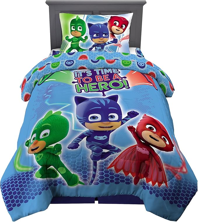 Franco Kids Bedding Super Soft Comforter and Sheet Set, 4 Piece Twin Size, PJ Masks