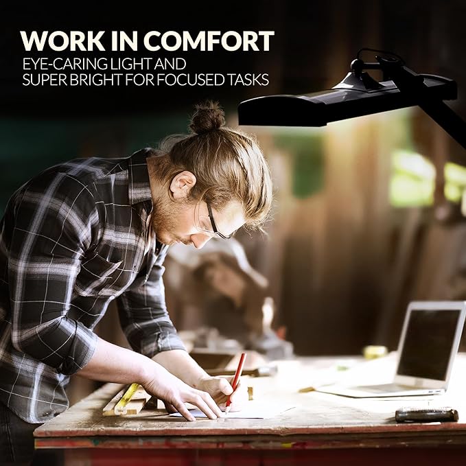 Super Bright 2,300 Lumens Powerful Professional Eye Care LED Desk Lamp, Brightness Adjustable, Task Light for Home, Beauty, Crafting, Office, Workbench (Daylight, Dimmable, Black)