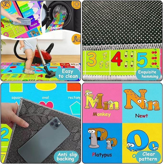 Kids Alphabet Play Game Rug - -4'x6' ABC Numbers and Shapes Educational Learning Toddler Carpet - Kids Room Playroom Classroom Kindergarten Activity Fun Soft Non-Slip Mat