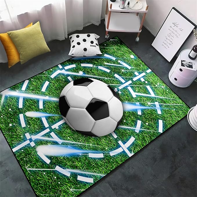 Football Rug for Boys Room - Soccer Rug for Boys Room Football Printed Rug for Kids Room Football Decor for Boys Bedroomsports Ball Doormat for Living Room Bedroom,4'5''×6'