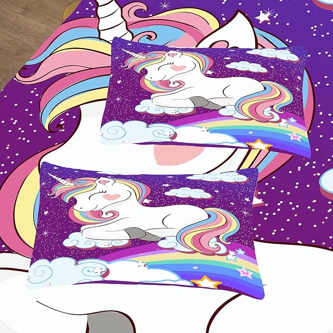 Tailor Shop Unicorn Bedding Sets for Girls Kids Teens,Purple Unicorn Comforter Sets Full Size with 2 Pillowcase…