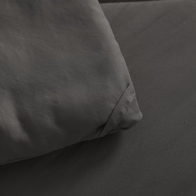 NTBAY Twin Comforter Set with Sheets, 5 Pieces Soft and Breathable Twin Bedding Set, Twin Bed in a Bag, Down Alternative Comforter Set Solid Color All Season, Kids Bedding Set, Dark Grey