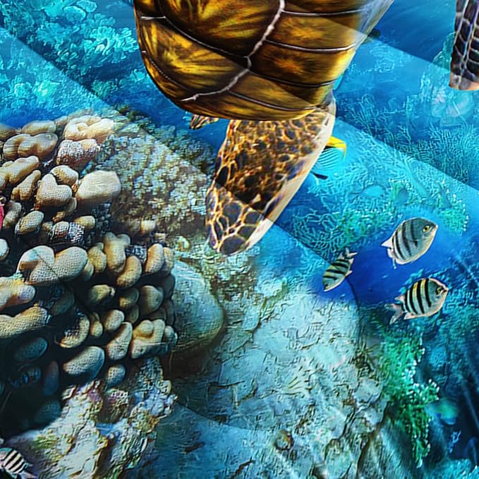 CVHOUSE Sea Turtle Comforter Set,Ocean Sea Turtle Bedding Set for Kids Teens,Ocean Sea Turtle Comforter Sea Turtle Duvet Set Room Decor Quilt Set Full Size