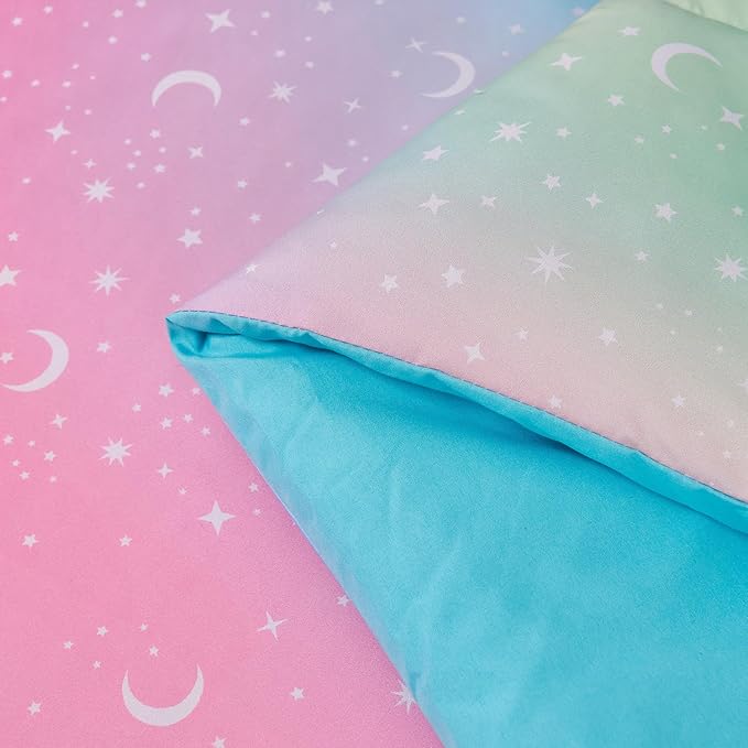 URBONUR Girls Full Bedding Set 6 Pieces Rainbow Comforter Set Full Size Multicolor Stars Printed Bed in a Bag, Soft & Fluffy Kids Bed Sets