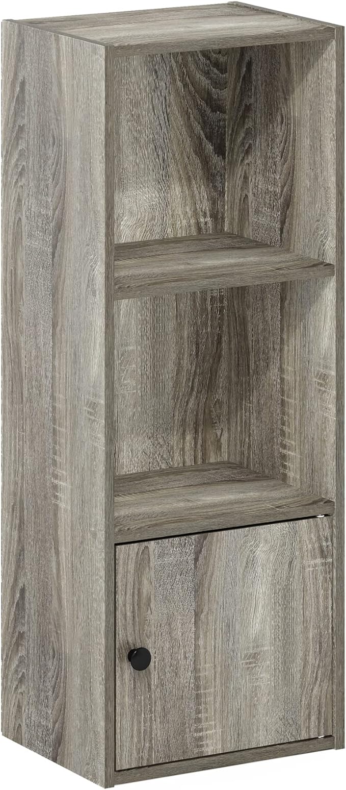 Furinno Luder Shelf Bookcase with 1 Door Storage Cabinet, French Oak