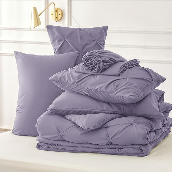Bedsure California King Comforter Set Grayish Purple - Cal King Bed Set 7 Pieces, Pinch Pleat Cali King Bedding Set with Comforter, Sheets, Pillowcases & Shams
