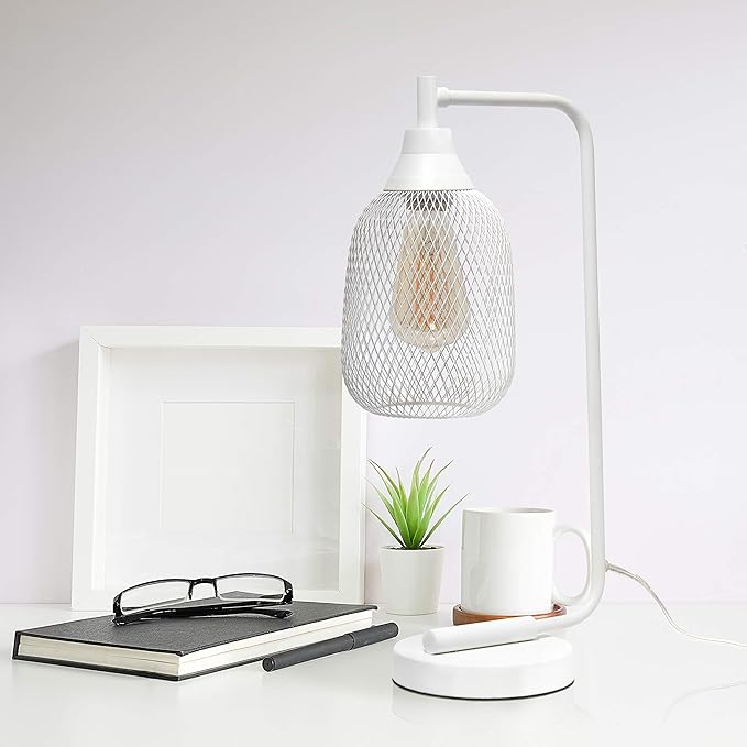 Elegant Designs LD1060-WHT Mesh Wire Table Lamp, Matte White