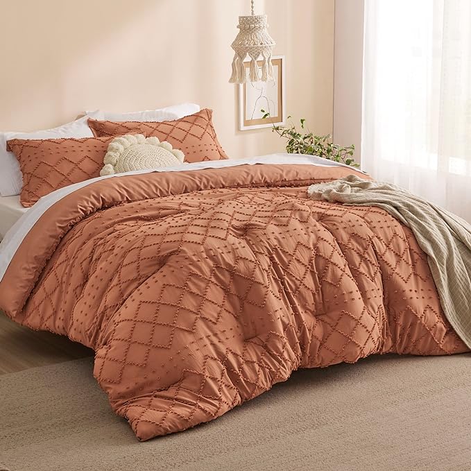 Bedsure Twin/Twin XL Comforter Set - Pumpkin Boho Twin Extra Long Comforter Set for College, Shabby Chic Dorm Bedding Set, 2 Pieces Modern Farmhouse Bed Set, includes 1 Pillow Sham