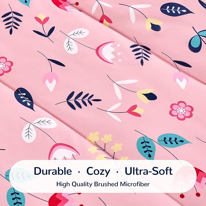 SLEEP ZONE Kids Bedding Comforter Set Full/Queen Size - Super Cute & Soft Kids Bedding 7 Pieces Set with Comforter, Sheet, Pillowcase & Sham (Pink Flower)