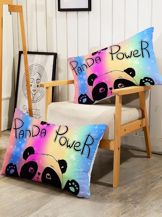 Datura home Bedding Comforter Set Rainbow Kawaii Cute Panda Printed Pattern with 1 and 2 Pillowcases for Girls Bedroom All Season(Panda Full) Full 80x90inches