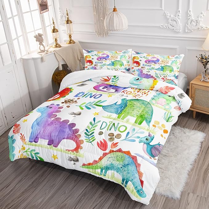 CVHOUSE Dinosaur Bedding Set,Dinosaur Comforter,Dinosaur Comforter Set King,Microfiber Quilt Set with 1 Comforter and 2 Pillow Cases- 3 Piece