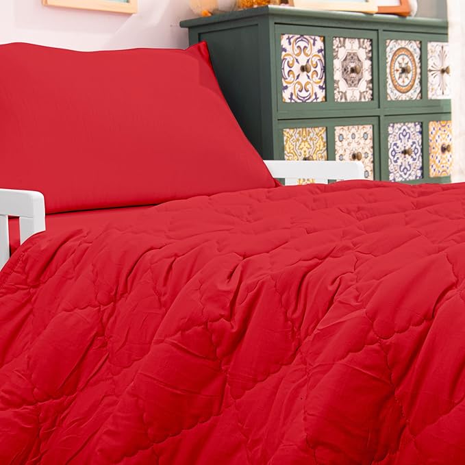 NTBAY Toddler Bedding Set - 4 Piece Soft and Breathable Crib Bedding Set for Boys and Girls, Includes Quilted Comforter, Fitted Sheet, Flat Top Sheet and Envelope Pillowcase, Wine Red