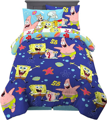 Franco Kids Bedding Super Soft Comforter and Sheet Set with Sham, 5 Piece Twin Size, Spongebob Squarepants
