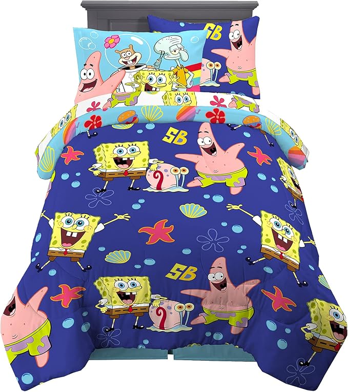 Franco Kids Bedding Super Soft Comforter and Sheet Set with Sham, 5 Piece Twin Size, Spongebob Squarepants
