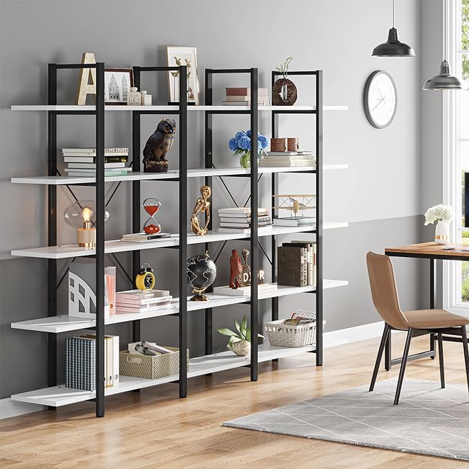 Tribesigns 5-Tier Bookshelf, Vintage Industrial Style Bookcase 72 H x 12 W x 47L Inches, White