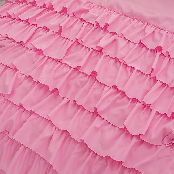 Pink Ruffle Comforter Set Twin, Girls Comforter Set Twin, Princess Comforter Set Twin, Pink Twin Bed Set for Girls, Kids Teen Girls Bedding Sets with 2 Pillowcases
