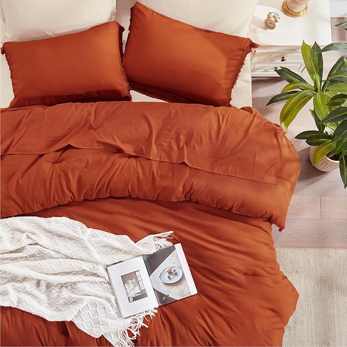 Andency Twin Comforter Set Burnt Orange, 2 Pieces Terracotta Boho Tassel Kids Comforter Sets for Boys Girls Teens, All Season Rust Soft Bed Set (66x90In Comforter & 1 Pillowcase)