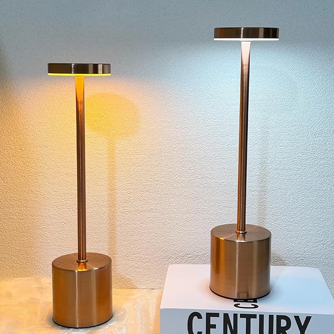 2 Pack Cordless Table Lamp Rechargeable 5000mAh Battery Operated Portable LED Desk Lamp 3 Color Temperature Stepless Dimming for Bedroom Restaurant Coffee Shop Party (Rose Gold)