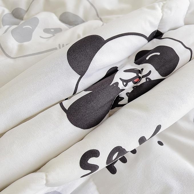 7 Piece Kids Panda Comforter Set Twin Size - Black White Cute Panda Bedding Set Bed in A Bag for Girls Boys Teens - Soft Comfortable Machine Washable Bed Set