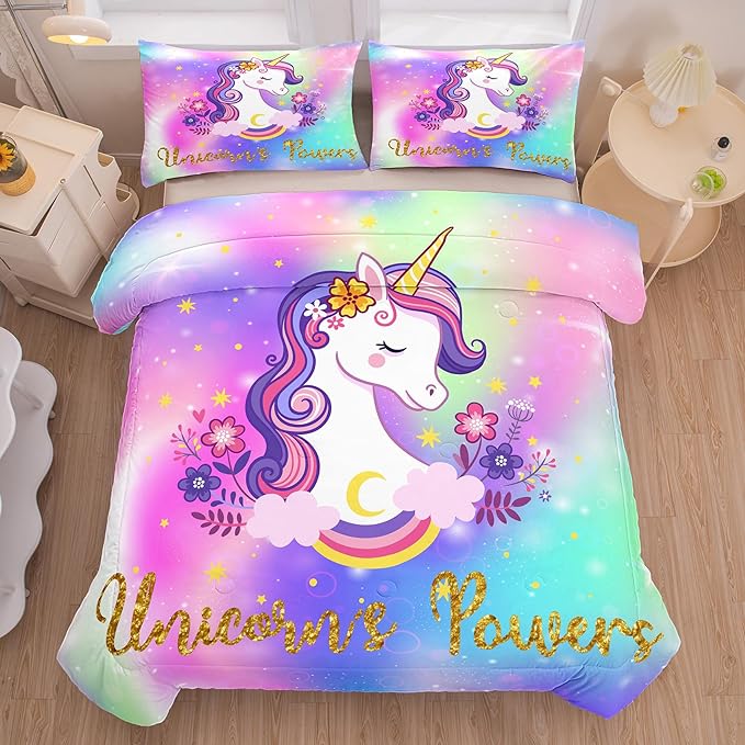 Tailor Shop Unicorn Comforter Sets Twin Size,Unicorn Bedding Sets for Girls Kids Teens with 1 Pillowcase…