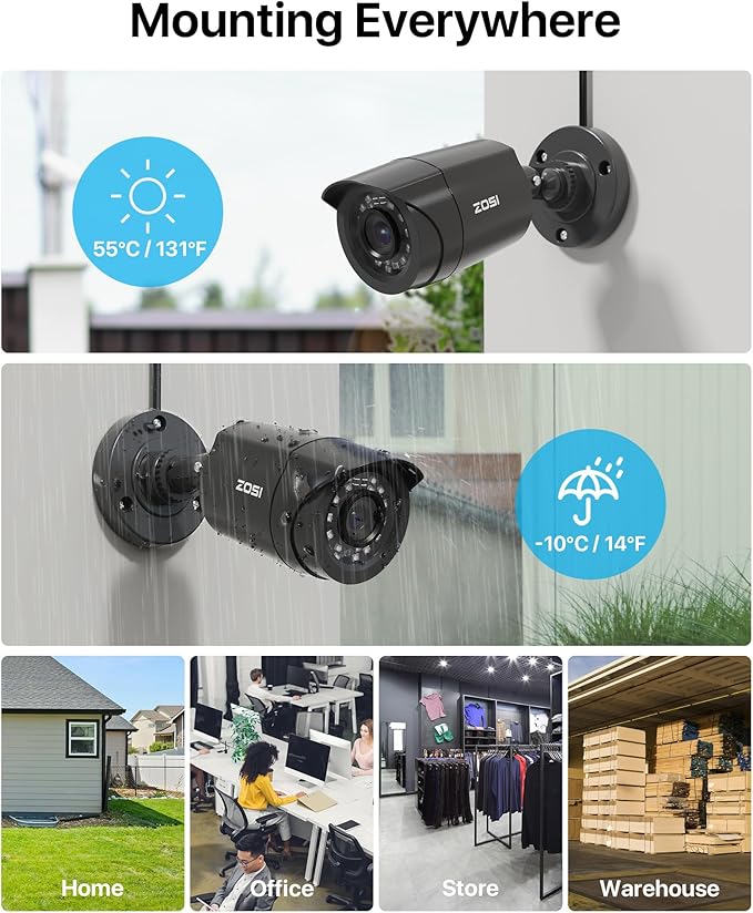 ZOSI 16CH 3K Lite Security Camera System with 2TB HDD,AI Human/Vehicle Detection,Night Vision,Remote Access,H.265+ 16 Channel 5MP Lite HD-TVI DVR with 12PCS 1080P Outdoor Indoor Surveillance Cameras