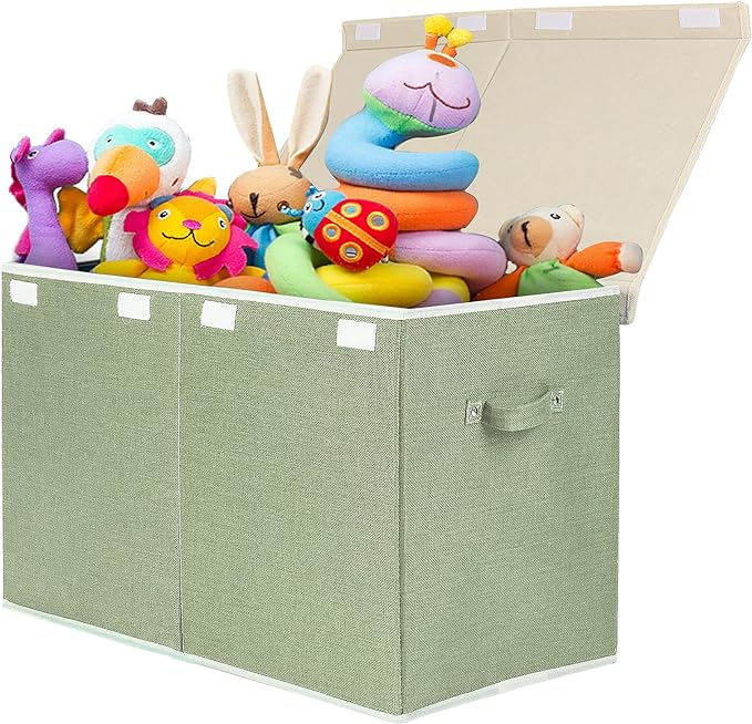 popoly Large Toy Box Chest with Lid, Collapsible Sturdy Toy Bin Storage Organizer Boxes Baskets for Kids, Boys, Girls, Nursery, Playroom, 25"x13" x16"