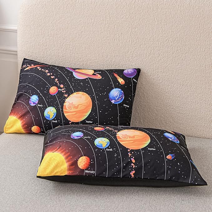 Solar System Comforter Set Twin Outer Space Room Decor Bedding Set 3 Pieces 1 Planets Theme Comforter and 2 Pillow Shams for Boys Kids Ultra-Soft Microfiber All Seasons for Bedroom Sofa
