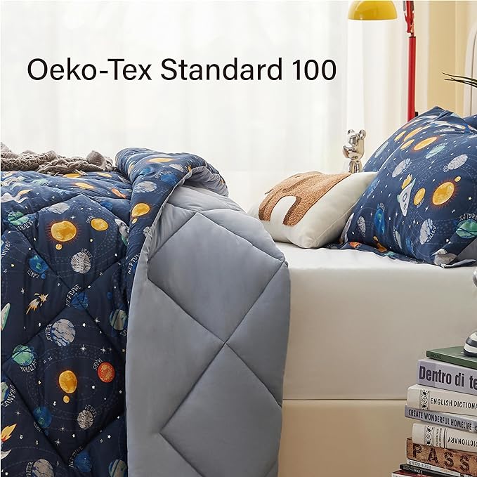 Twin Space Bedding Sets for Boys, 2 Pieces Kids Twin Comforter Sets, Super Soft Lightweight for All Seasons, Includes 1 Comforter (66"x86") and 1 Pillowcase (20"x26"+2")