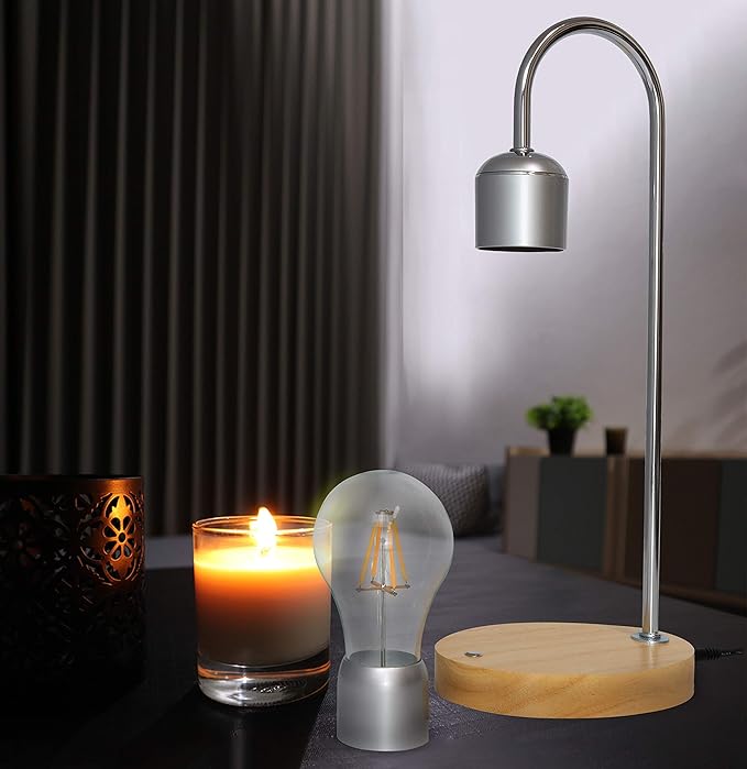 Magnetic Levitating Bulb Lamp - Cool Floating Lamps for Office and Home Decor -Magnetic Levitation Night Light, 6.3” x 4.3” x 14.4”, Chrome/Silver