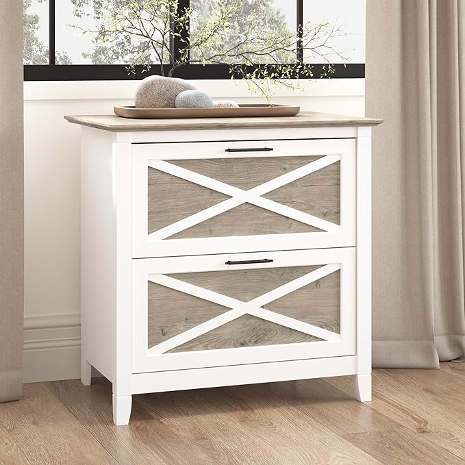 Bush Furniture Key West Lateral File Cabinet, Modern Farmhouse 2 Drawer File Cabinet for Home Office