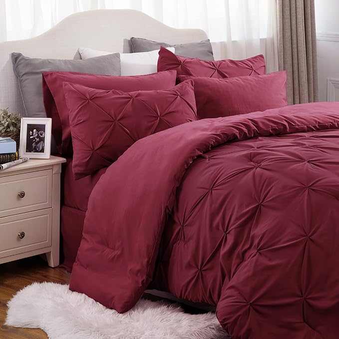 Bedsure Twin XL Comforter Set - Extra Long 5 Pieces Dorm Room Essentials, Pinch Pleat Bed in a Bag with Comforter, Sheets, Pillowcase & Sham