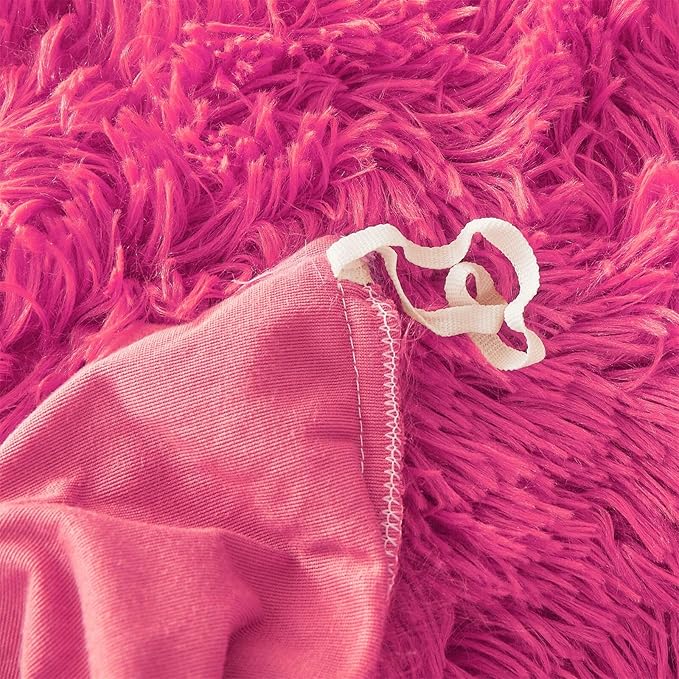 Fluffy hot pink comforters Cover twin size - Ultra Soft Plush hot pink bedding Sets 2 Pieces (1 faux fur comforter Cover + 1 fuzzy pillow case) girls shaggy hot pink twin bed set (Hot Pink, Twin)